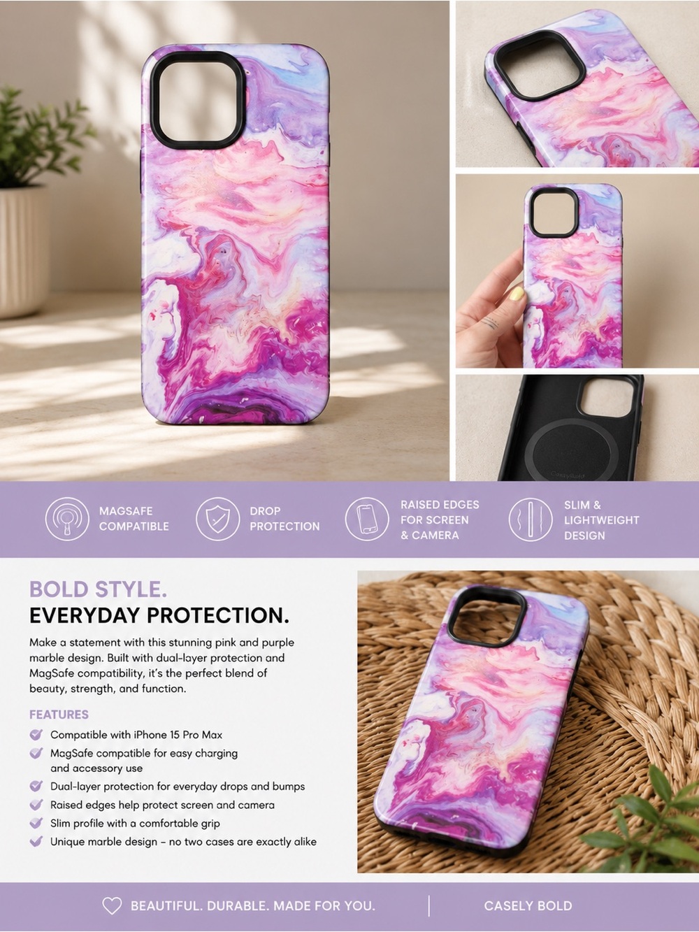 Pink & Purple Marble Phone Case - Compatible with MagSafe